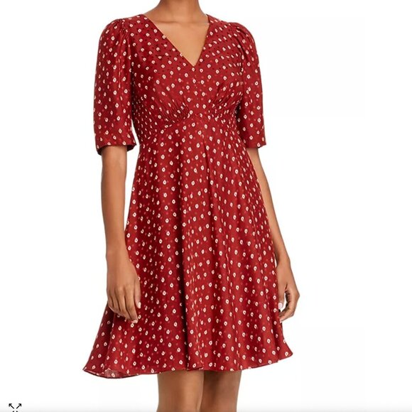 Rebecca Taylor Dresses & Skirts - REBECCA TAYLOR Sunrise Dot Stretch-silk Mini Dress In Cabernet Combo Size 4